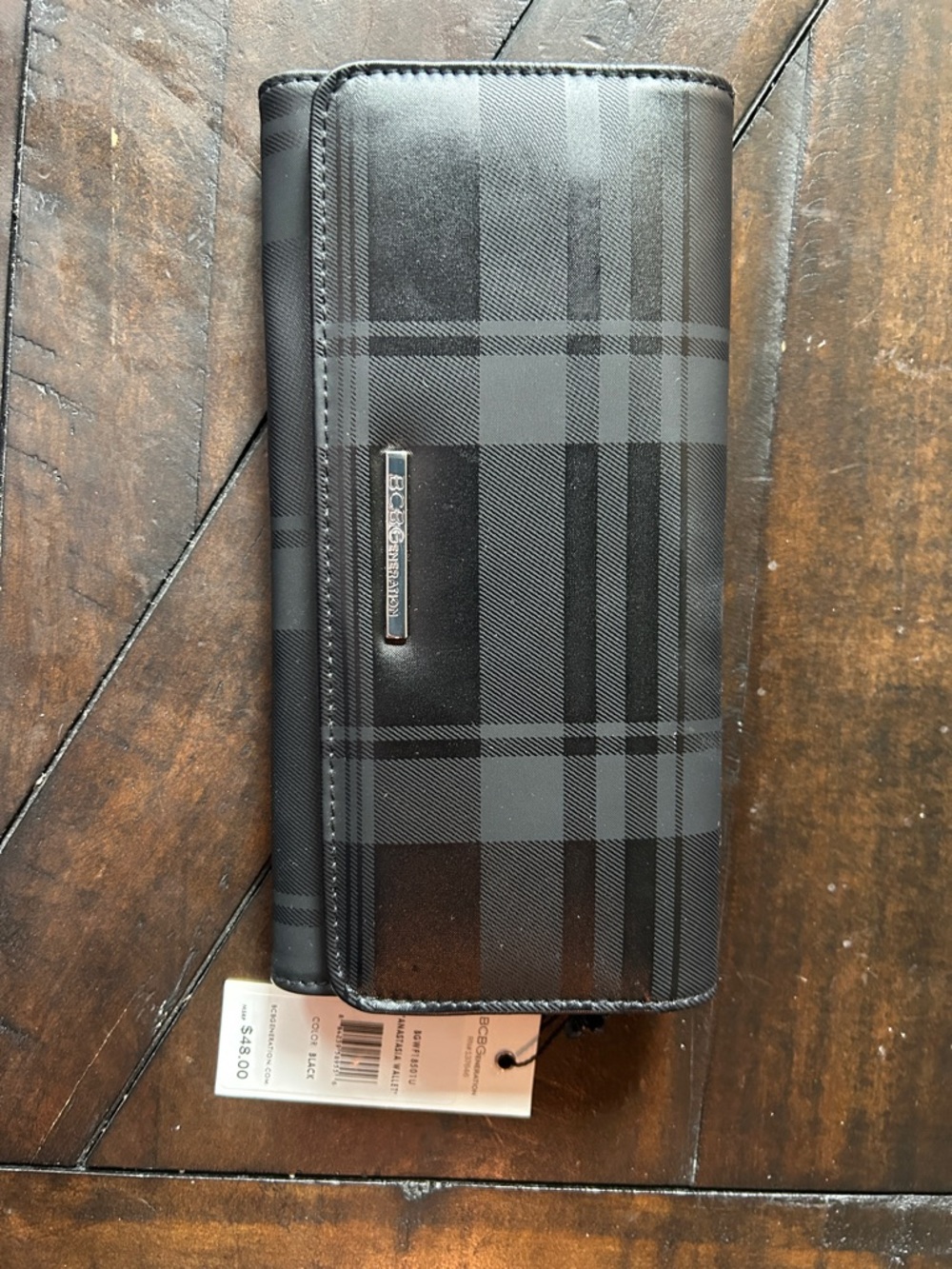 BCBG Black Plaid Wallet